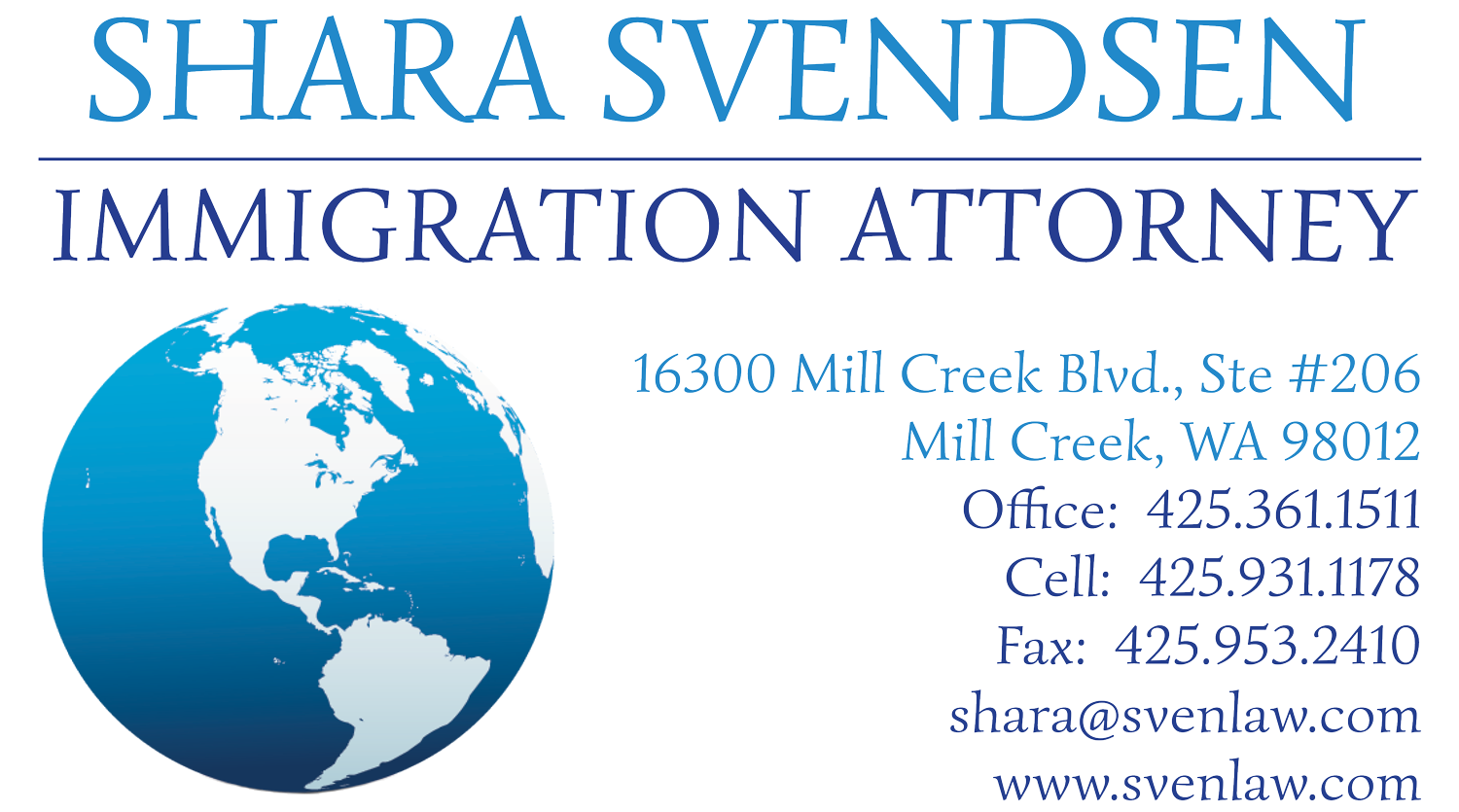 Law Office of Shara Svendsen business card back